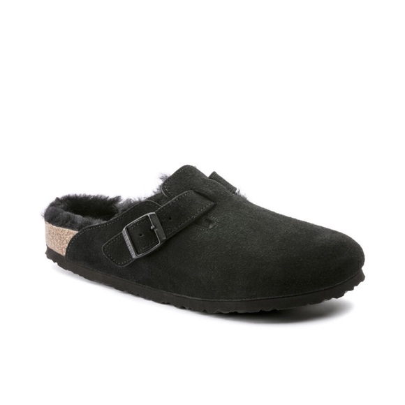 Birkenstock Shoes - Birkenstock Black Suede Leather Boston Shearling Clogs Size 39 $170